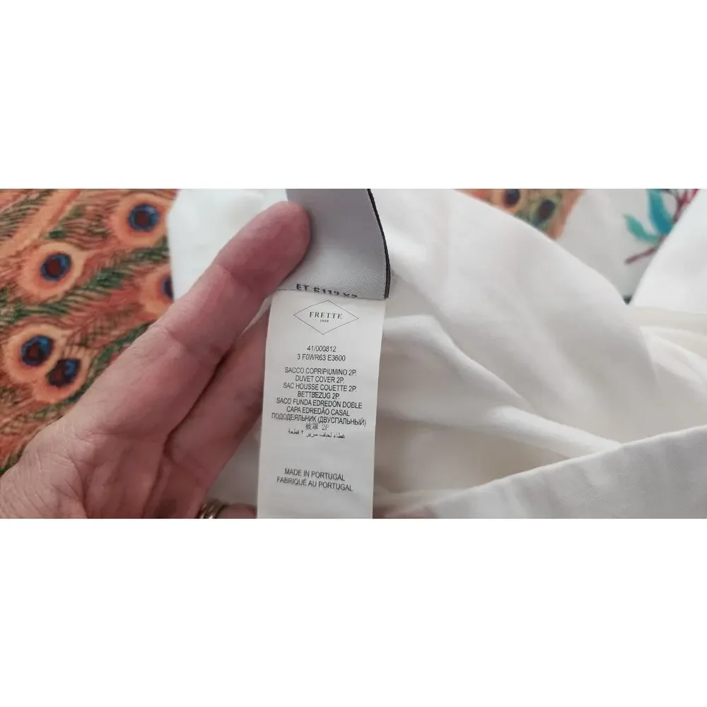 Frette Frame White Navy Embroidery Cotton King Duvet New
